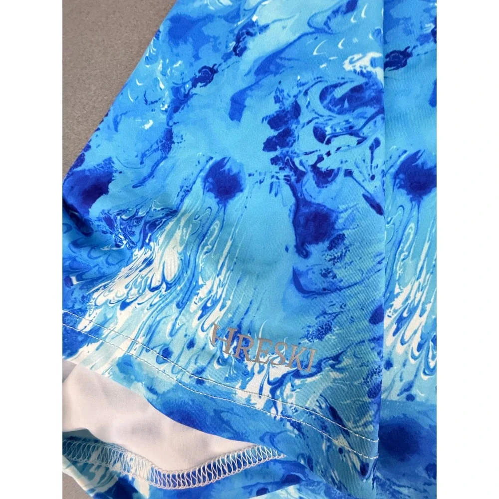 Hreski Polo Shirt‎ Mens XXL Blue Marble Swirl Abstract Print Short Sleeve Golf